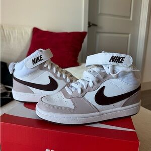 Nike White and Brown High-Top Sneakers